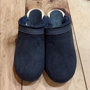 No.6 Ink shearling mid heel clogs